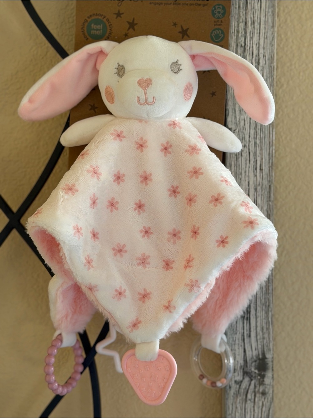 Plush Bunny Comfort Lovey Blanket with Teether - Pink